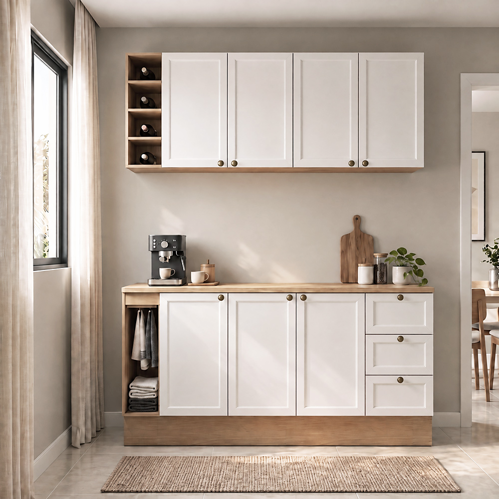 Balcão Cozinha Com Tampo 180cm E Armário Cozinha Americana Lara Freijó/branco - Lumil