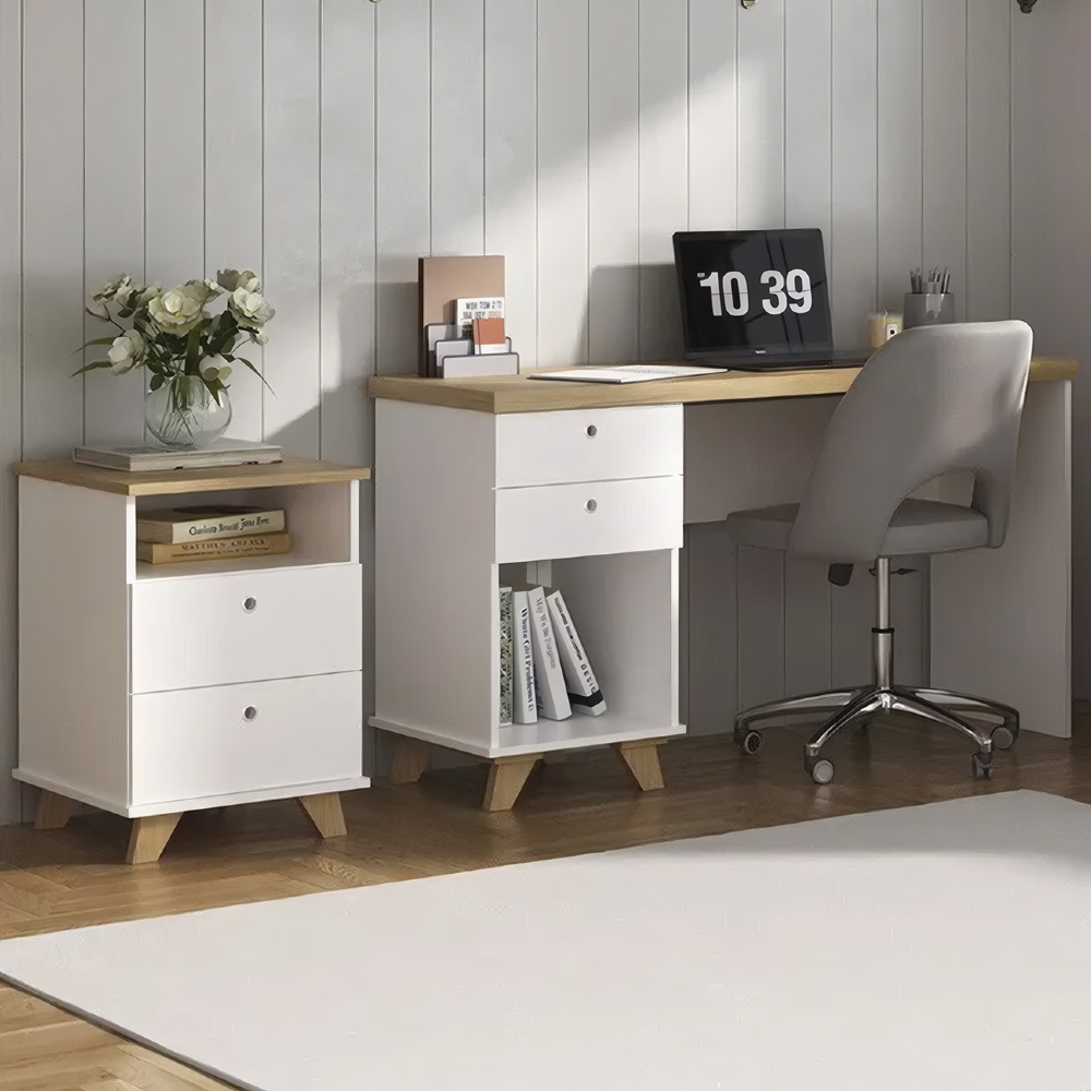 Mesa Escrivaninha 135cm Elai e Gaveteiro 2 Gavetas May A06 Olmo/Branco - Mpozenato
