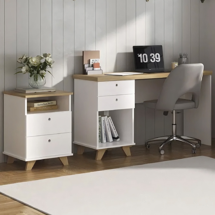 Mesa Escrivaninha 135cm Elai e Gaveteiro 2 Gavetas May A06 Olmo/Branco - Mpozenato