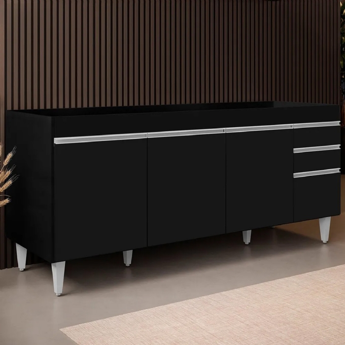 Balcão Gabinete Para Pia 180cm Sem Tampo Dallas Preto - Lumil
