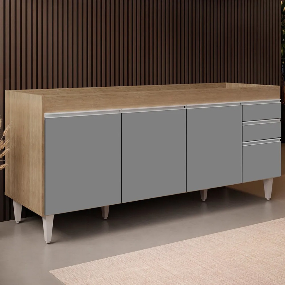 Balcão Gabinete Para Pia 180cm Sem Tampo Dallas Castanho/Cinza - Lumil