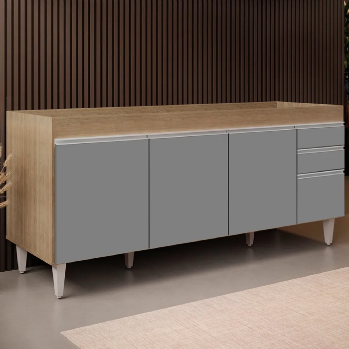 Balcão Gabinete Para Pia 180cm Sem Tampo Dallas Castanho/Cinza - Lumil