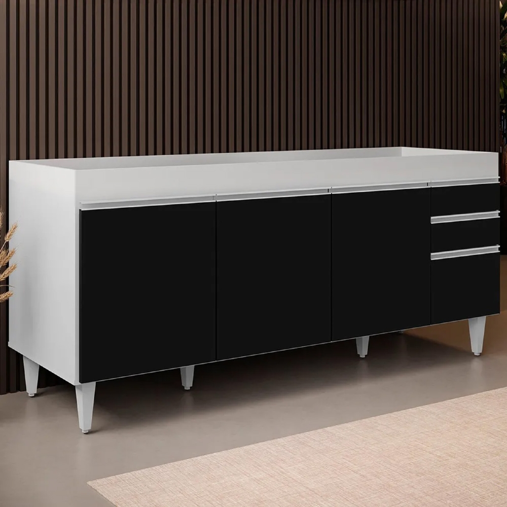 Balcão Gabinete Para Pia 180cm Sem Tampo Dallas Branco/Preto - Lumil