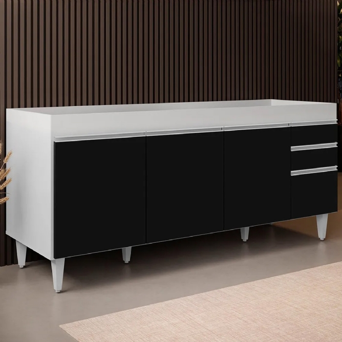 Balcão Gabinete Para Pia 180cm Sem Tampo Dallas Branco/Preto - Lumil