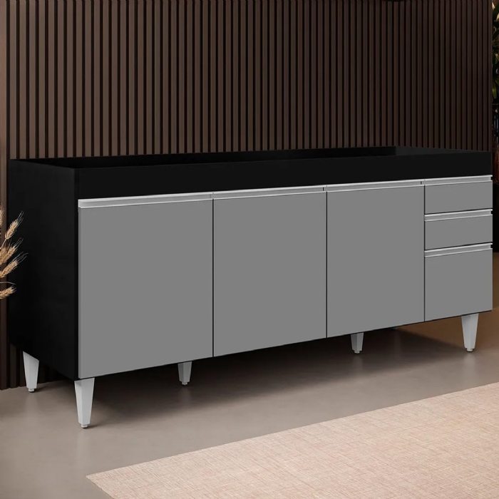 Balcão Gabinete Para Pia 180cm Sem Tampo Dallas Preto/Cinza - Lumil