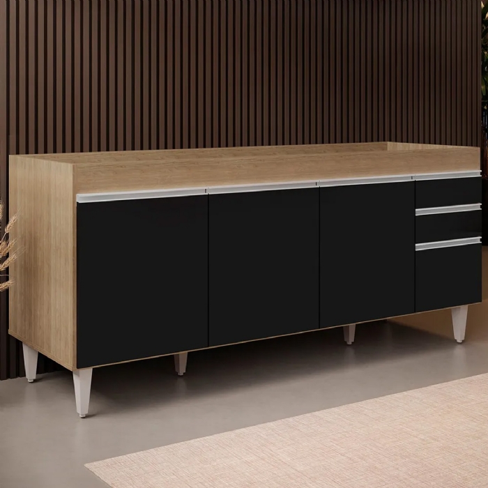 Balcão Gabinete Para Pia 180cm Sem Tampo Dallas Castanho/Preto - Lumil