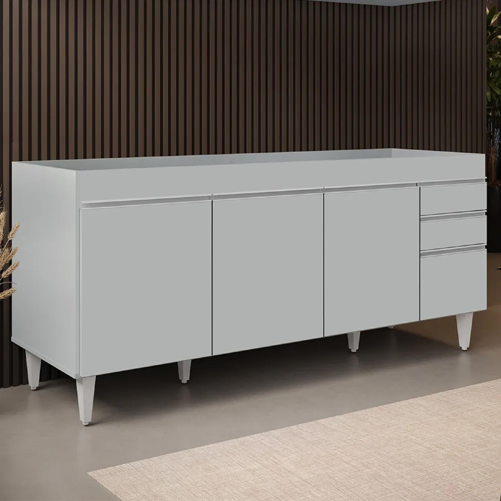 Balcão de Cozinha Para Pia 180cm 4 Portas Sem Tampo Dallas Cinza Claro - Lumil