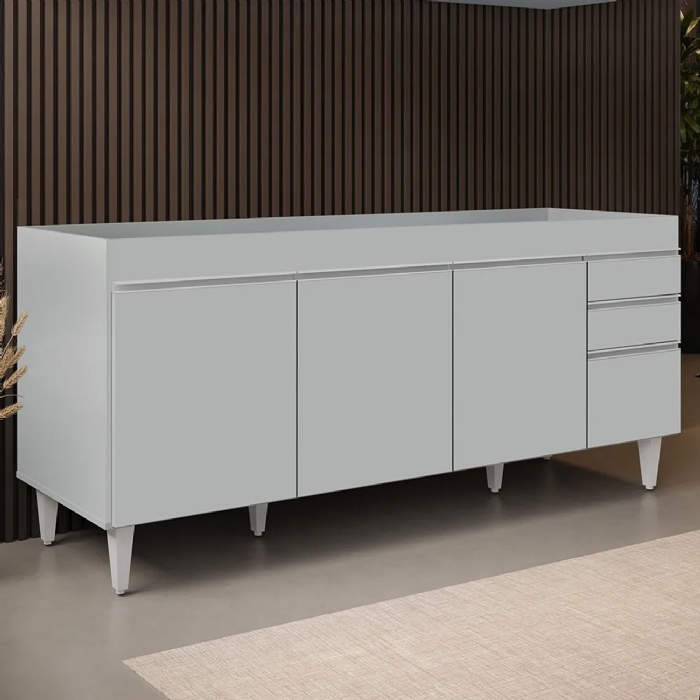Balcão de Cozinha Para Pia 180cm 4 Portas Sem Tampo Dallas Cinza Claro - Lumil