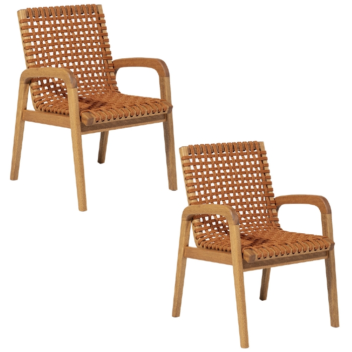 Cadeira Madeira Área Gourmet com Braço Kit 2 Tenza Jatobá/Ocre C17 - Mpozenato
