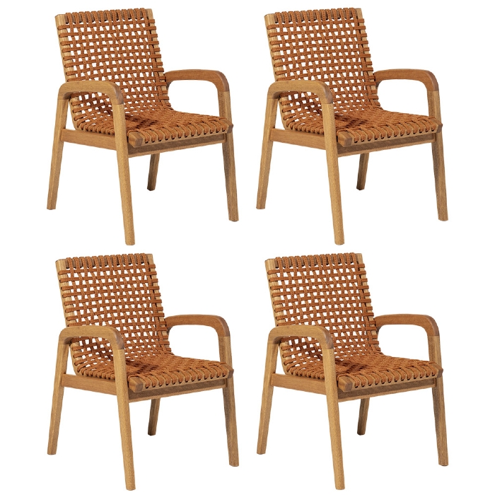 Cadeira Madeira Área Gourmet com Braço Kit 4 Tenza Jatobá/Ocre C17 - Mpozenato