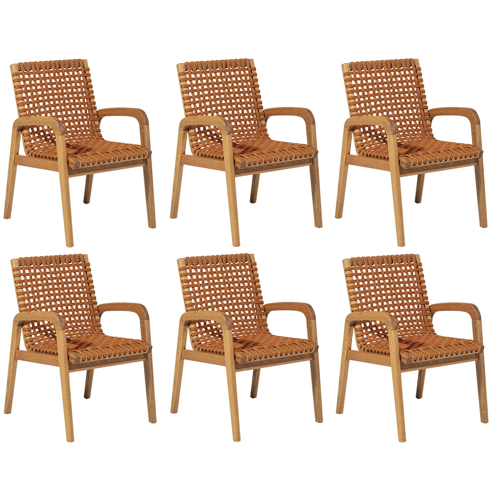 Cadeira Madeira Área Gourmet com Braço Kit 6 Tenza Jatobá/Ocre C17 - Mpozenato
