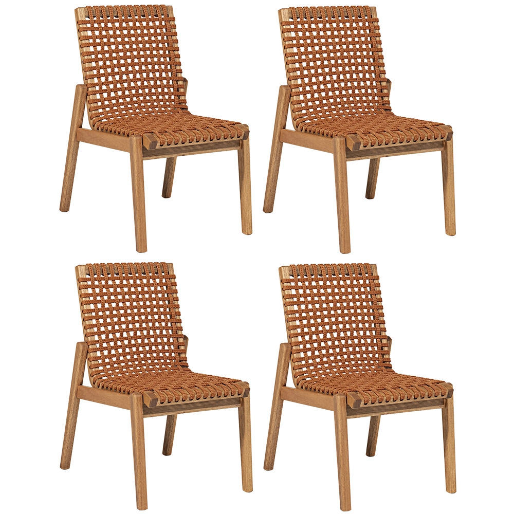 Cadeira Madeira Área Gourmet Kit 4 Tenza Jatobá/Ocre C17 - Mpozenato