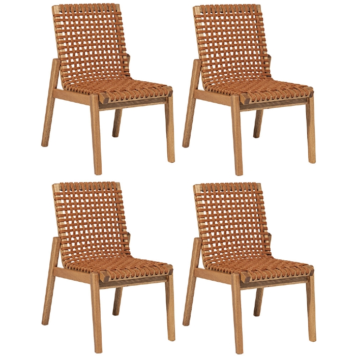Cadeira Madeira Área Gourmet Kit 4 Tenza Jatobá/Ocre C17 - Mpozenato