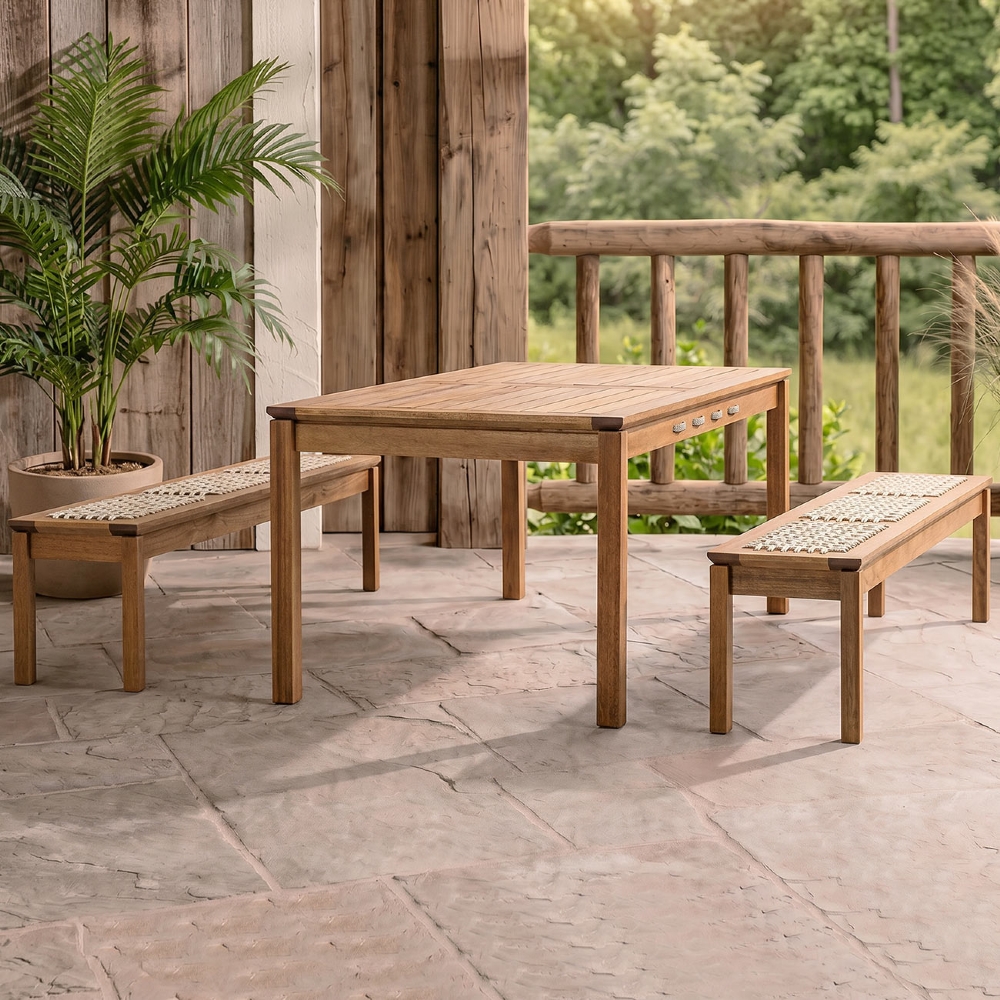 Mesa Madeira 180cm 2 Bancos Gourmet Tenza Jatobá/Areia C17 - Mpozenato