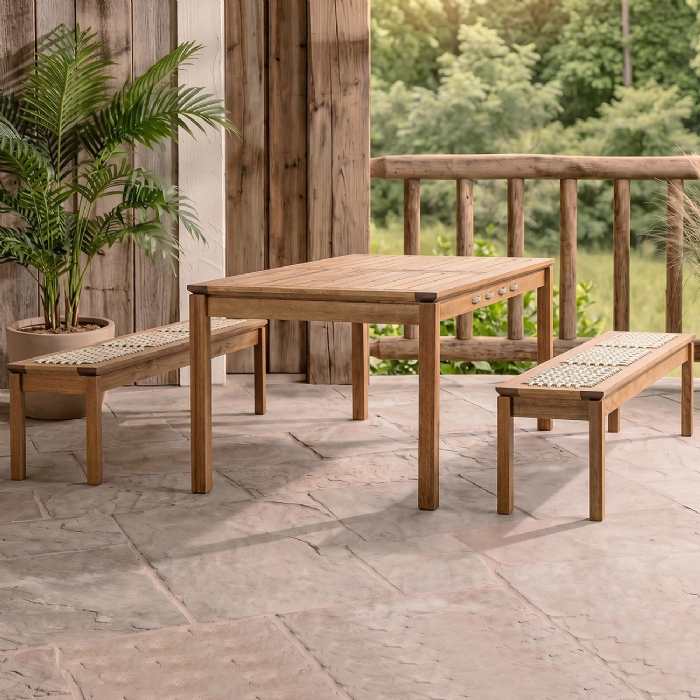 Mesa Madeira 180cm 2 Bancos Gourmet Tenza Jatobá/Areia C17 - Mpozenato