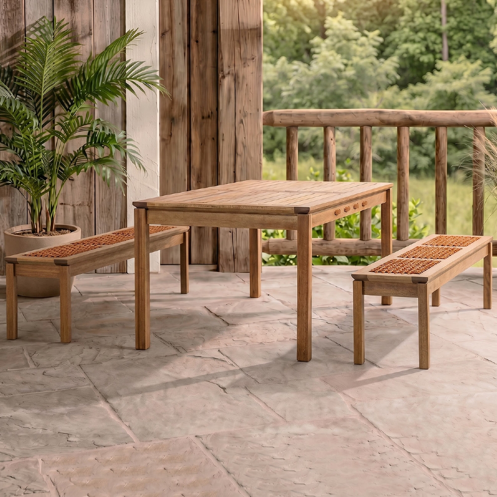 Mesa Madeira 180cm 2 Bancos Gourmet Tenza Jatobá/Ocre C17 - Mpozenato
