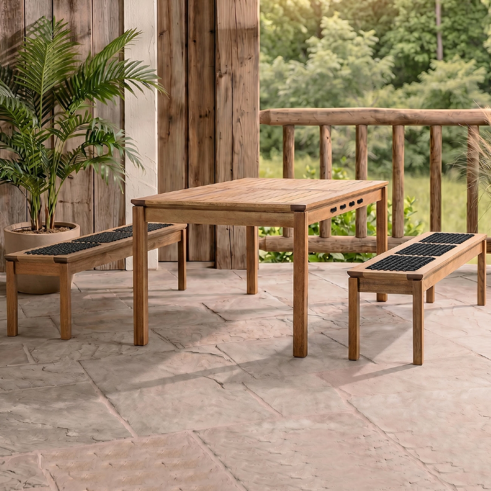 Mesa Madeira 180cm 2 Bancos Gourmet Tenza Jatobá/Preta C17 - Mpozenato