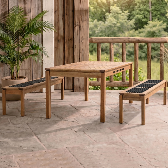 Mesa Madeira 180cm 2 Bancos Gourmet Tenza Jatobá/Preta C17 - Mpozenato