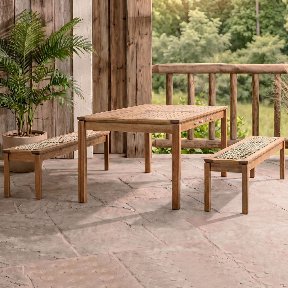 Mesa Madeira 180cm 2 Bancos Gourmet Tenza Jatobá/Rami C17 - Mpozenato