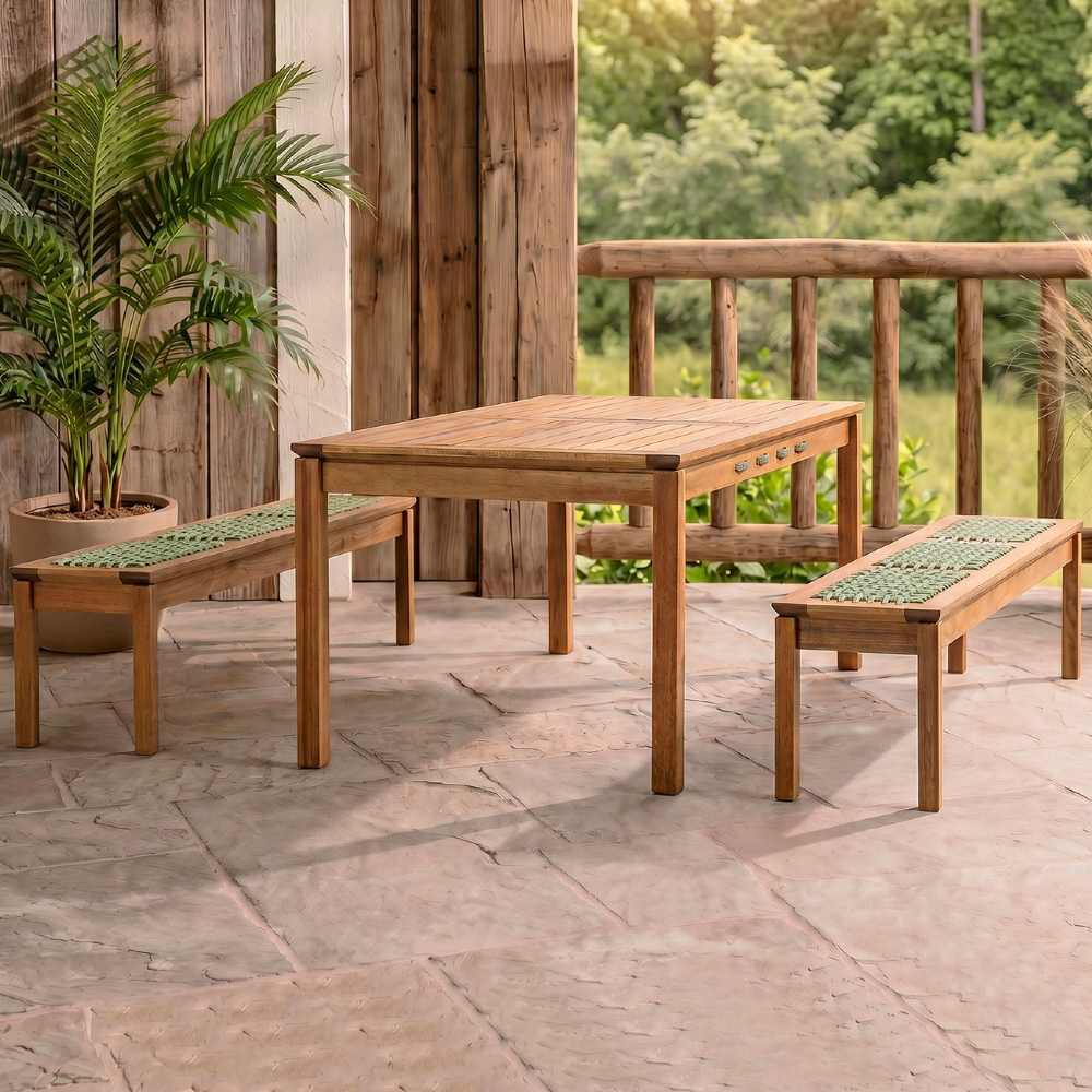 Mesa Madeira 180cm 2 Bancos Gourmet Tenza Jatobá/Verde Olivia C17 - Mpozenato