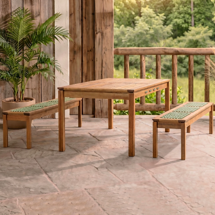 Mesa Madeira 180cm 2 Bancos Gourmet Tenza Jatobá/Verde Olivia C17 - Mpozenato