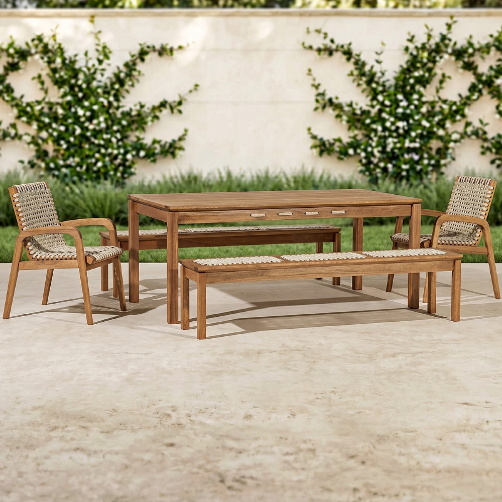 Mesa Madeira 180cm 2 Cadeiras e 2 Bancos Tenza Jatobá/Areia C17 - Mpozenato