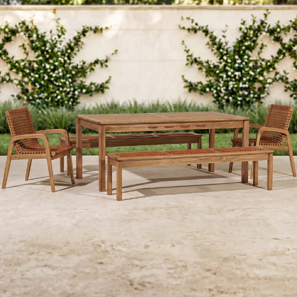 Mesa Madeira 180cm 2 Cadeiras e 2 Bancos Tenza Jatobá/Ocre C17 - Mpozenato