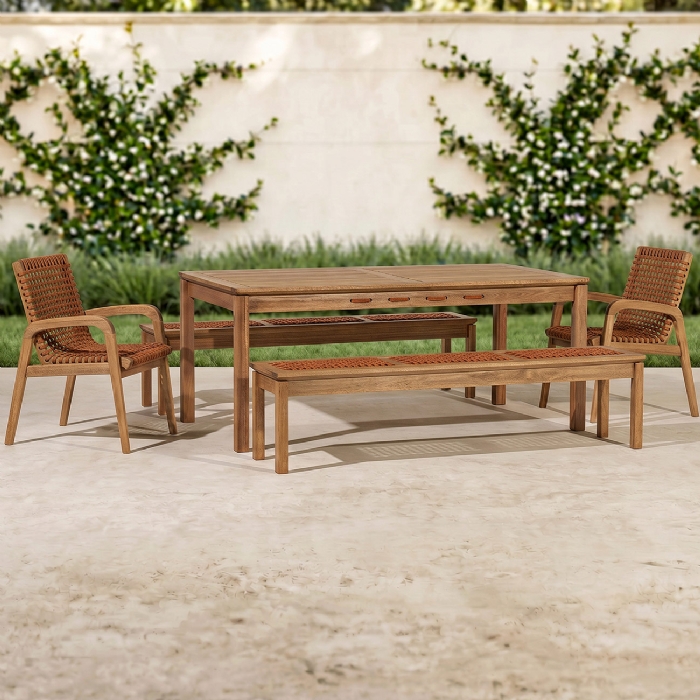 Mesa Madeira 180cm 2 Cadeiras e 2 Bancos Tenza Jatobá/Ocre C17 - Mpozenato