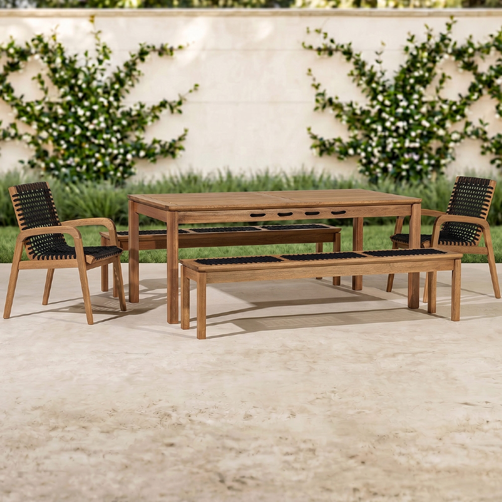 Mesa Madeira 180cm 2 Cadeiras e 2 Bancos Tenza Jatobá/Preta C17 - Mpozenato