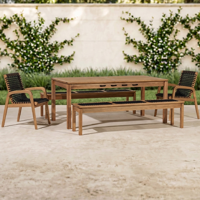 Mesa Madeira 180cm 2 Cadeiras e 2 Bancos Tenza Jatobá/Preta C17 - Mpozenato