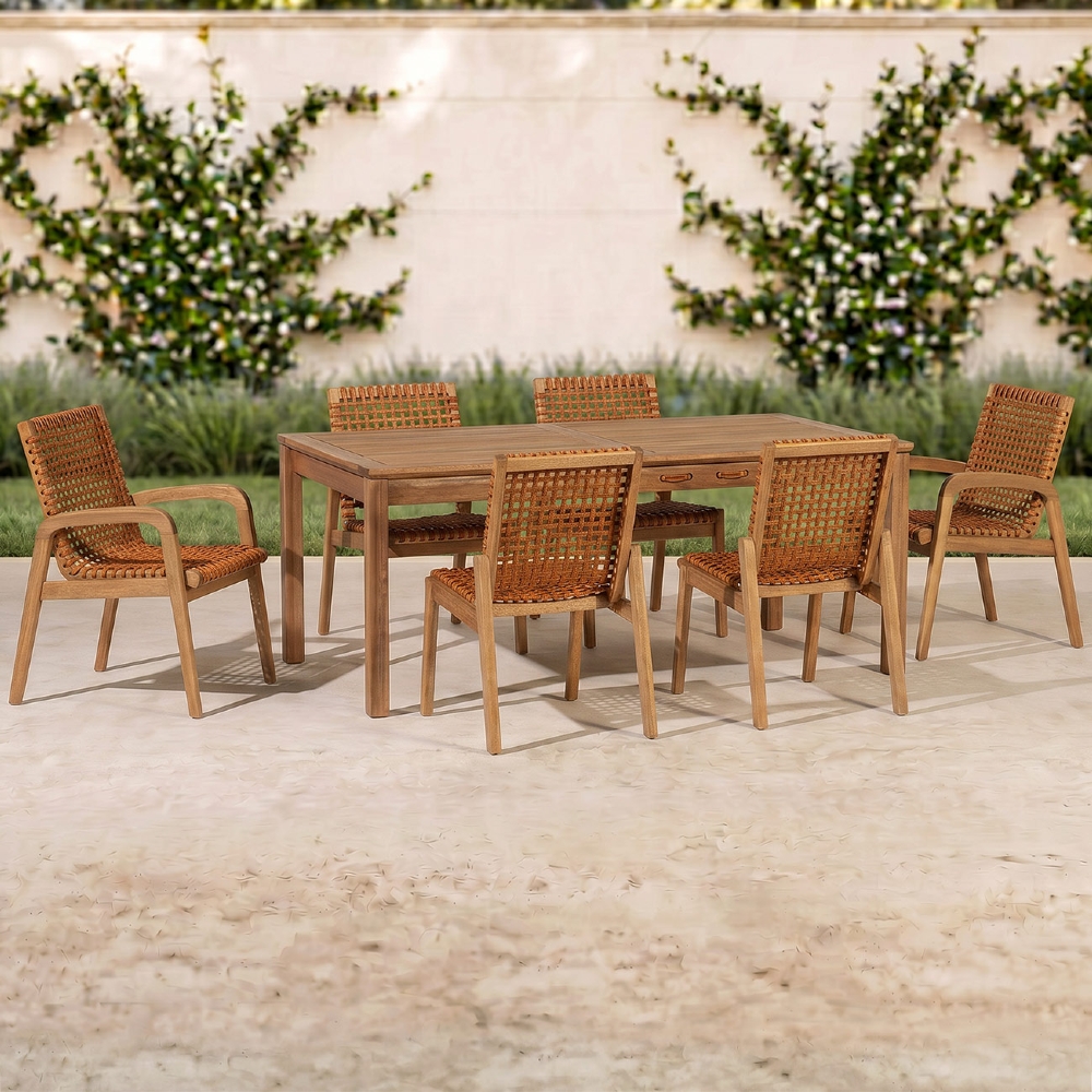 Mesa Madeira 180cm 6 Cadeiras Gourmet Tenza Jatobá/Ocre C17 - Mpozenato