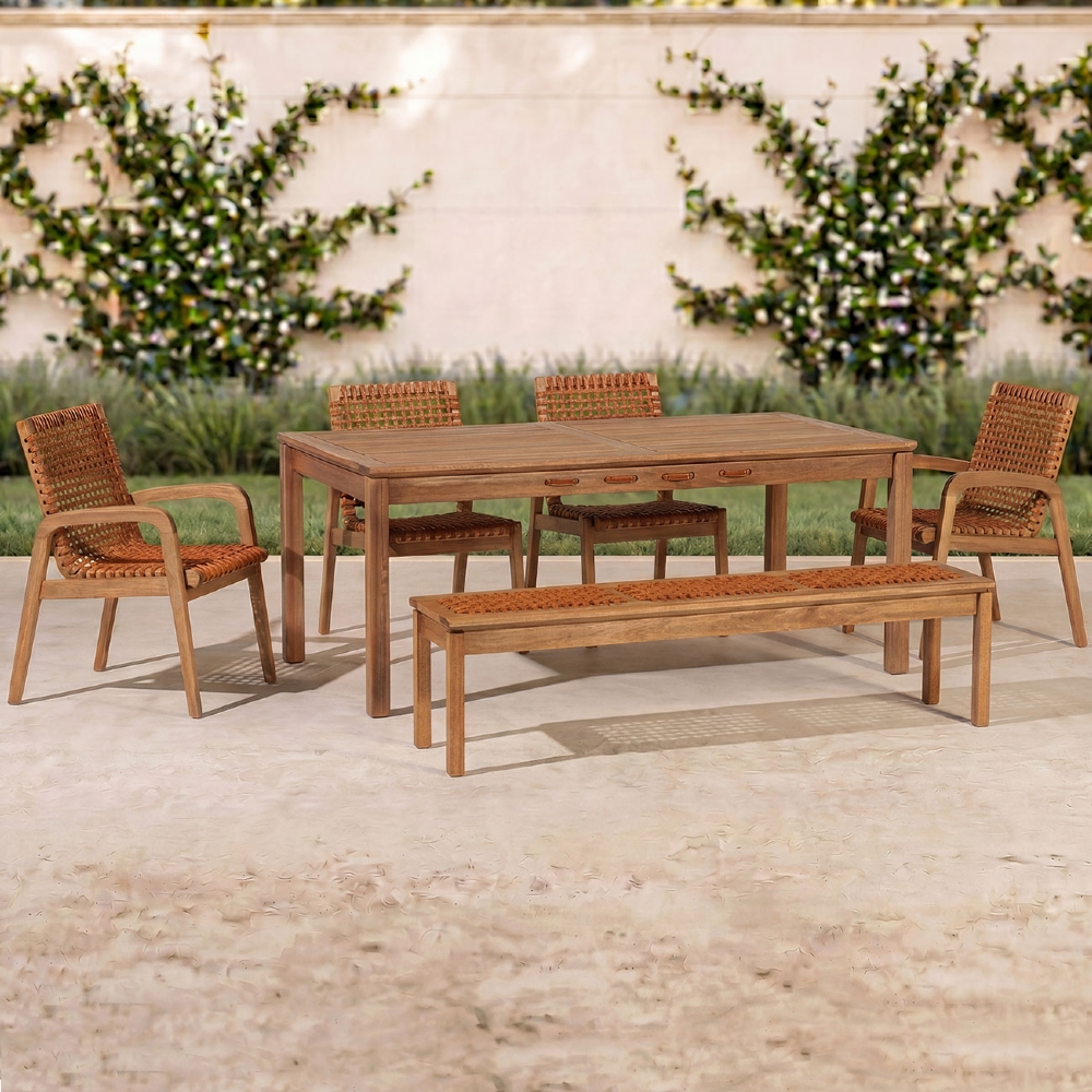 Mesa Madeira 180cm 4 Cadeiras e 1 Banco Gourmet Tenza Jatobá/Ocre C17 - Mpozenato