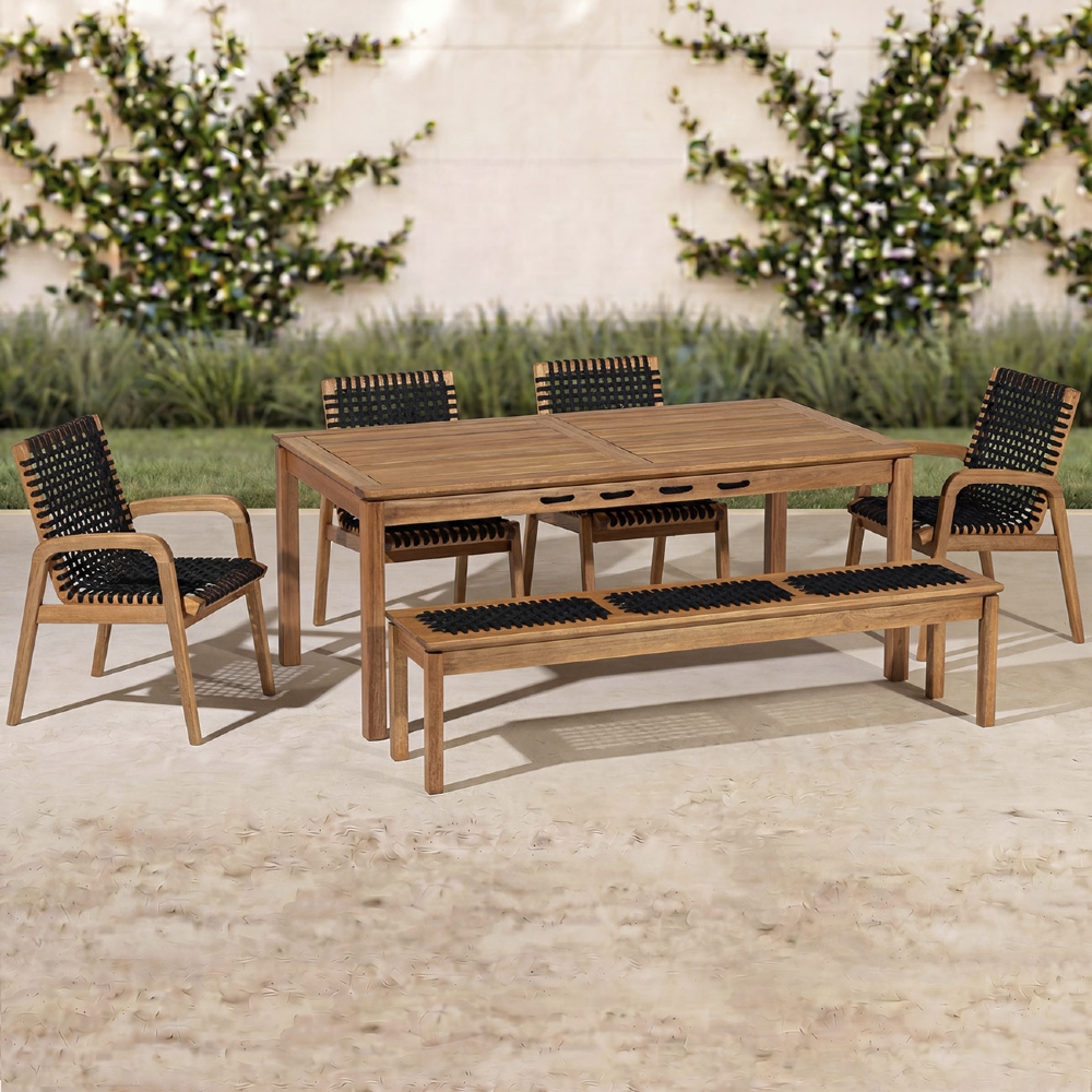 Mesa Madeira 180cm 4 Cadeiras e 1 Banco Gourmet Tenza Jatobá/Preta C17 - Mpozenato