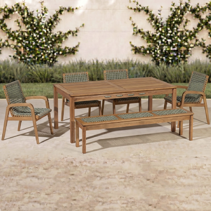 Mesa Madeira 180cm 4 Cadeiras e 1 Banco Gourmet Tenza Jatobá/Verde Olivia C17 - Mpozenato