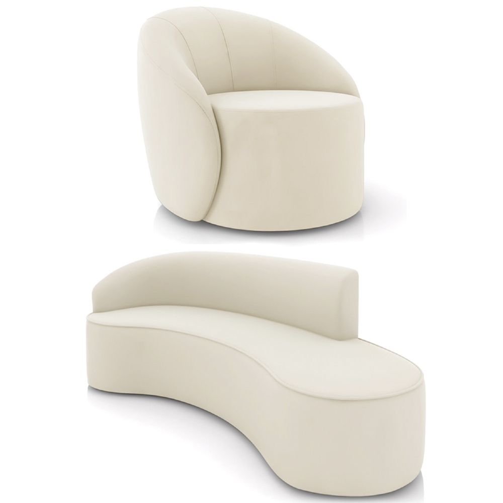 Sofá 4 Lugares 220cm Wendi e Poltrona Steve Veludo Bege I01  - Mpozenato