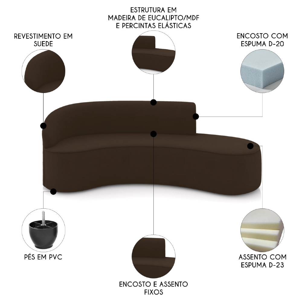 Sofá 4 Lugares Para Sala 220cm Orgânico Wendi Suede Marrom I01  - Mpozenato
