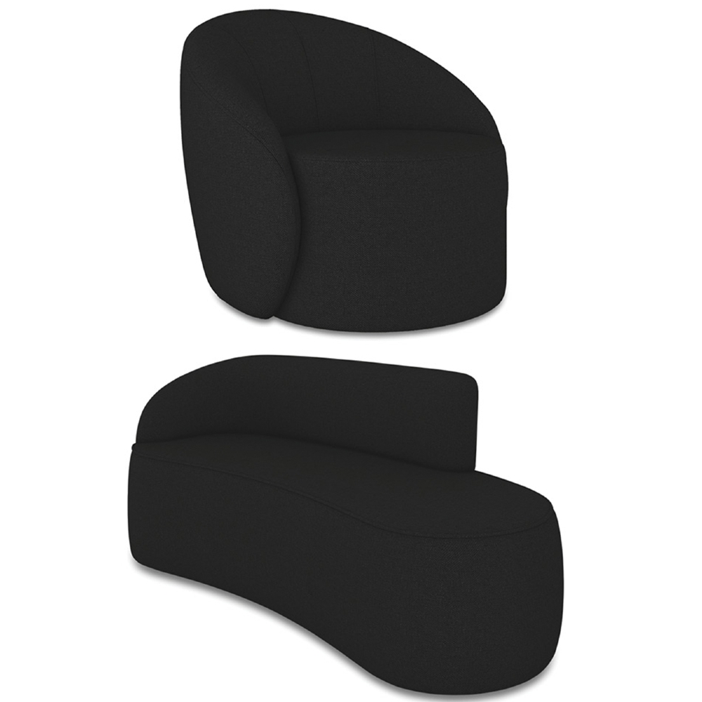 Sofá 3 Lugares 180cm Wendi e Poltrona Steve Linho Preto I01  - Mpozenato