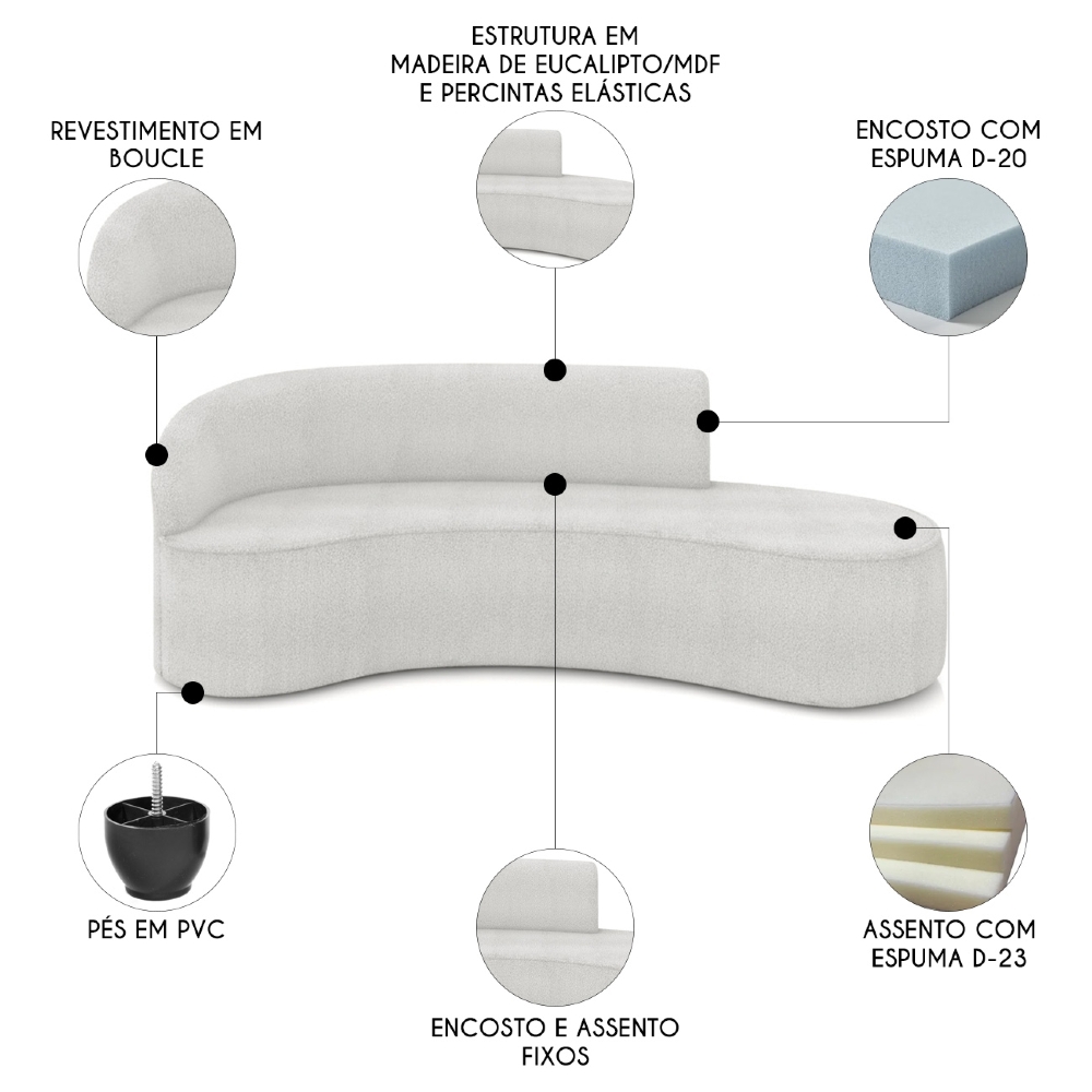 Sofá 4 Lugares Para Sala 220cm Orgânico Wendi Boucle Cinza I01  - Mpozenato