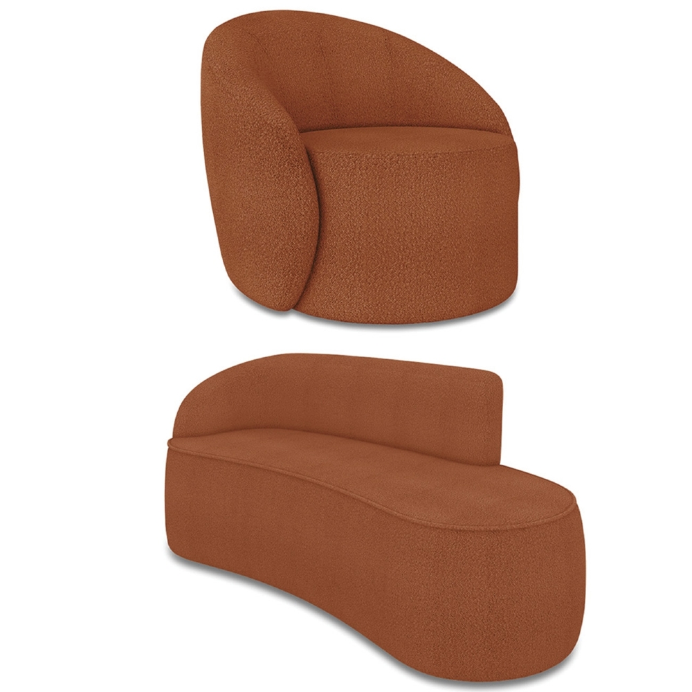 Sofá 3 Lugares 180cm Wendi e Poltrona Steve Boucle Terracota I01  - Mpozenato