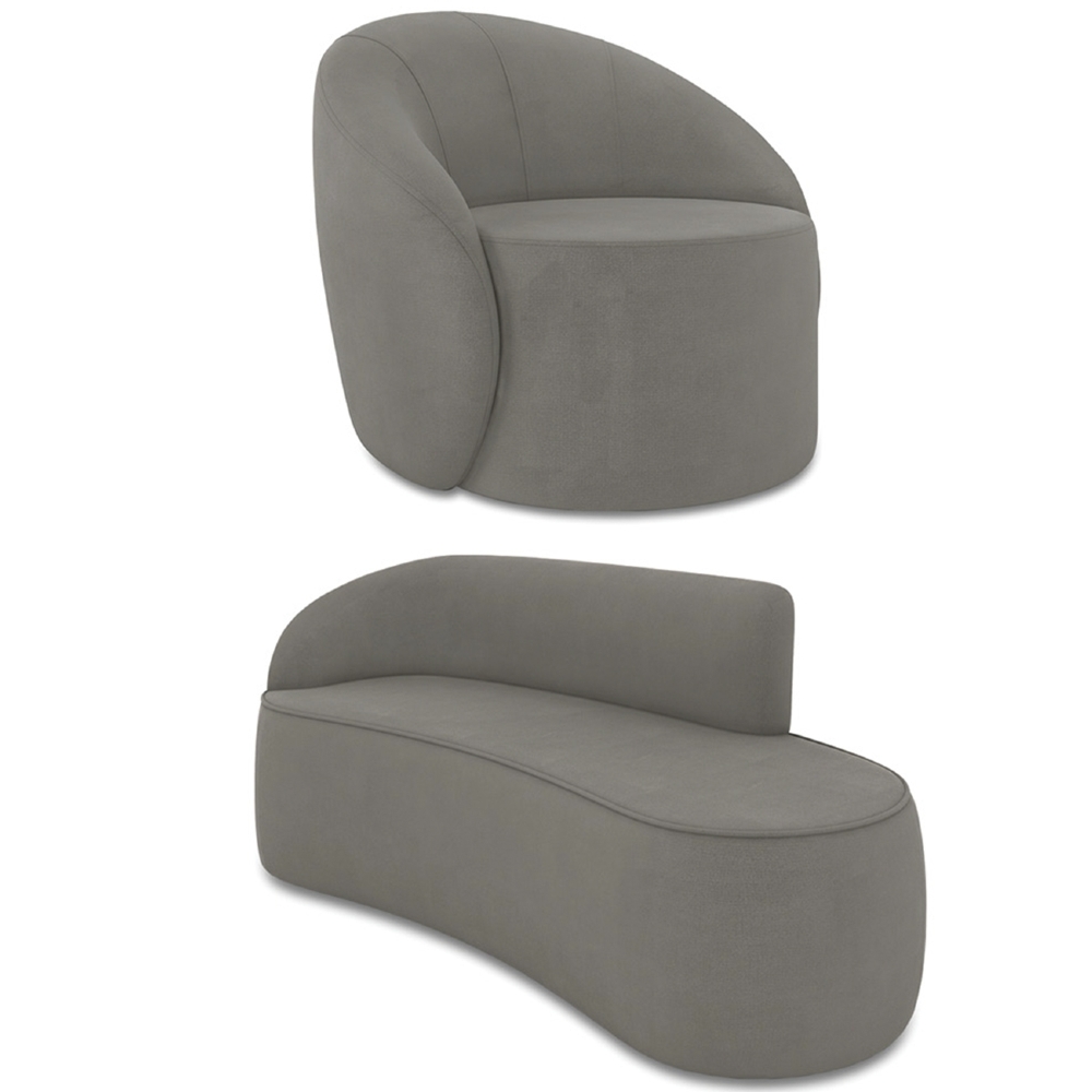 Sofá 3 Lugares 180cm Wendi e Poltrona Steve Suede Grafite I01  - Mpozenato