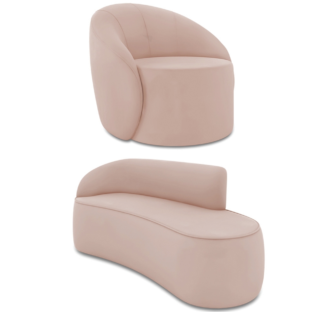 Sofá 3 Lugares 180cm Wendi e Poltrona Steve Veludo Rose I01  - Mpozenato
