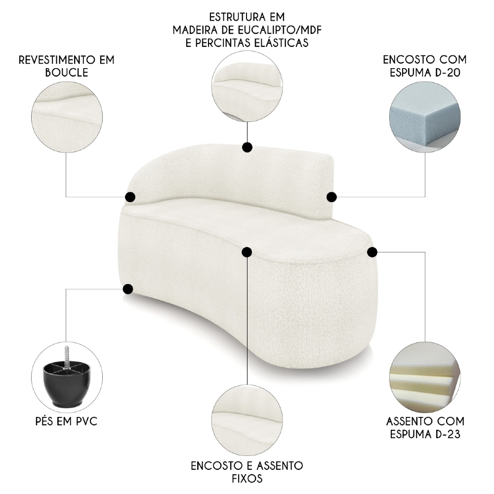 Sofá 2 Lugares Para Sala 140cm Orgânico Wendi Boucle Off White I01  - Mpozenato