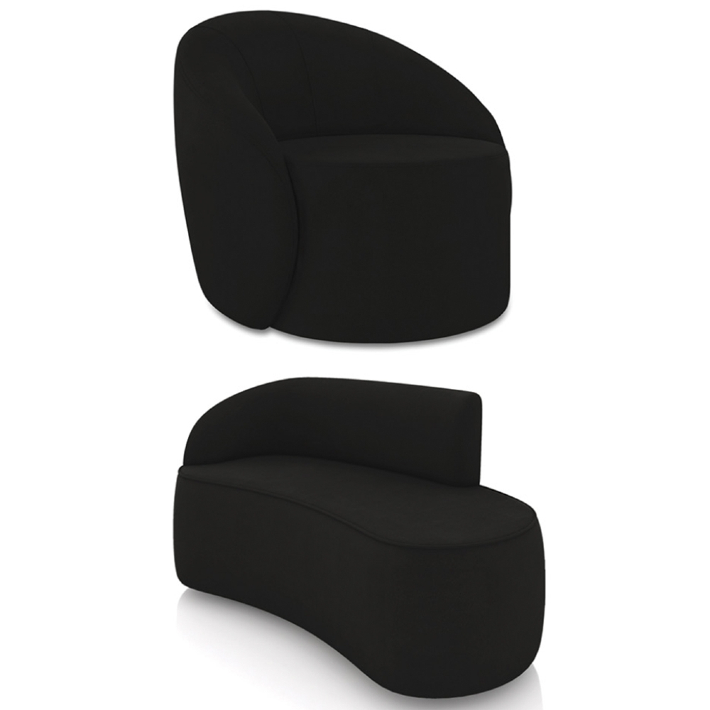 Sofá 2 Lugares 140cm Wendi e Poltrona Steve Suede Preto I01  - Mpozenato