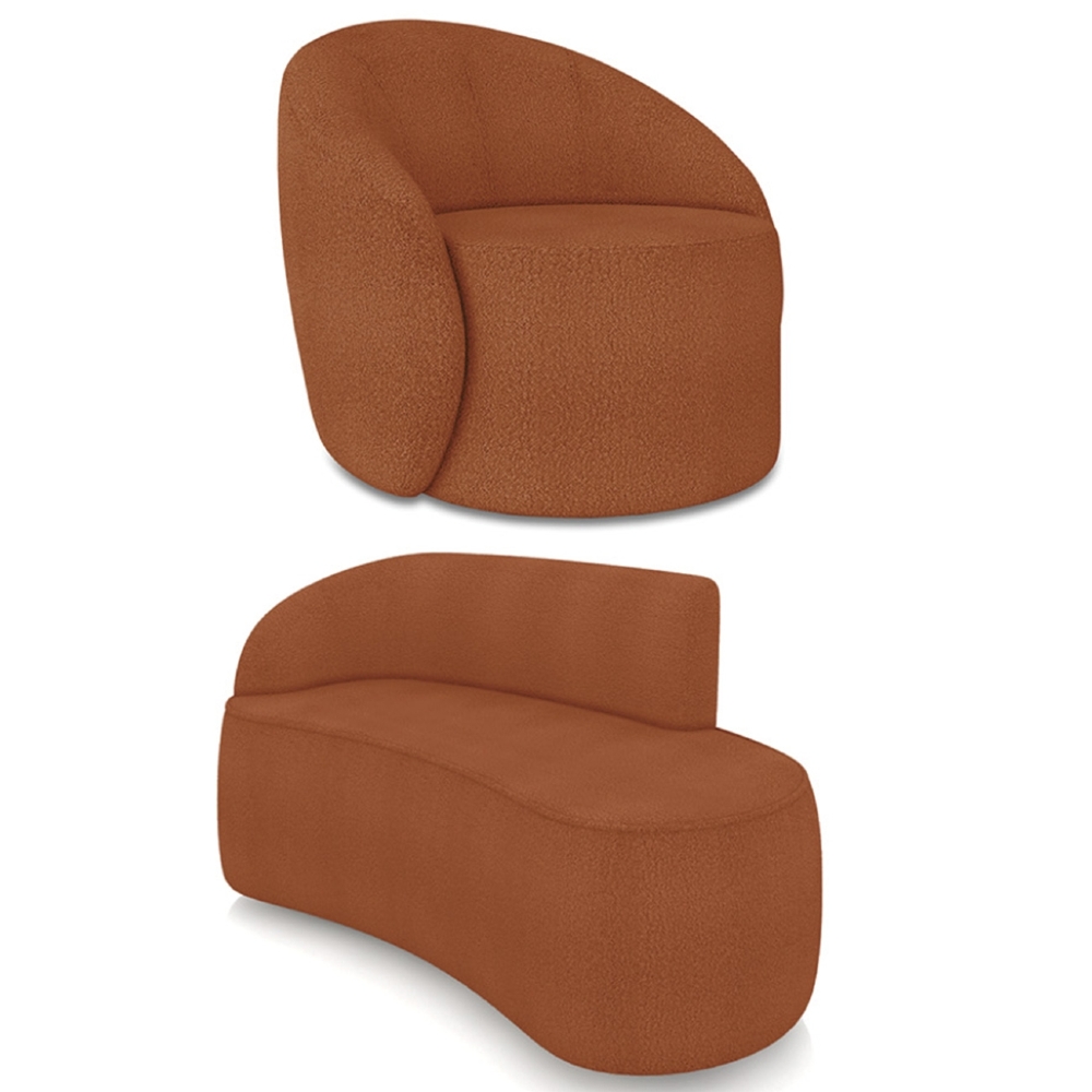 Sofá 2 Lugares 140cm Wendi e Poltrona Steve Boucle Terracota I01  - Mpozenato