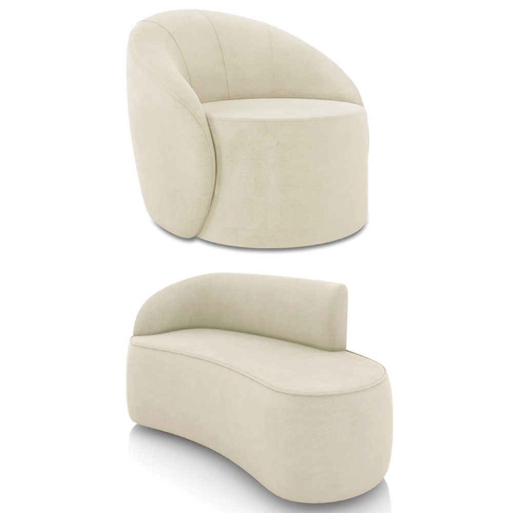 Sofá 2 Lugares 140cm Wendi e Poltrona Steve Suede Bege I01  - Mpozenato