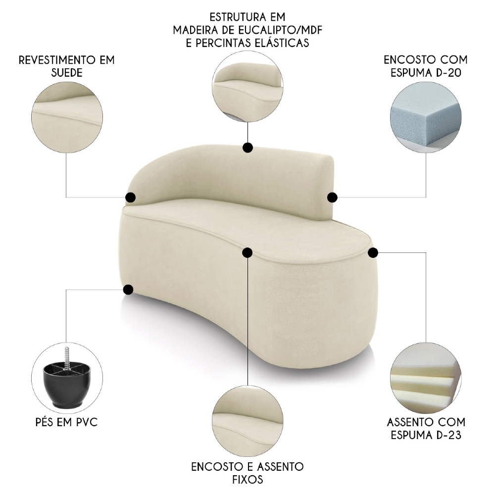 Sofá 2 Lugares 140cm Wendi e Poltrona Steve Suede Bege I01  - Mpozenato