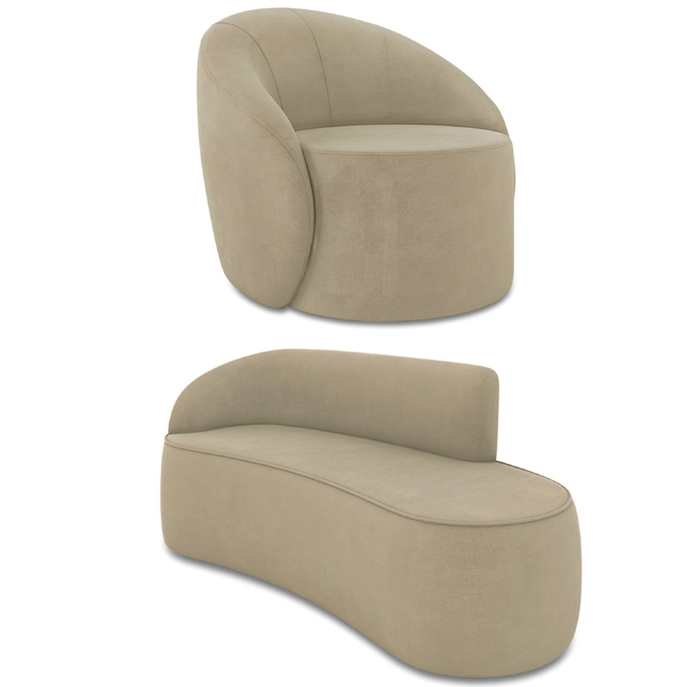 Sofá 3 Lugares 180cm Wendi e Poltrona Steve Suede Marrom Rt I01  - Mpozenato