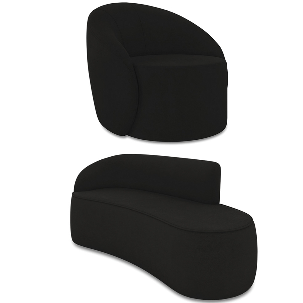 Sofá 3 Lugares 180cm Wendi e Poltrona Steve Suede Preto I01  - Mpozenato