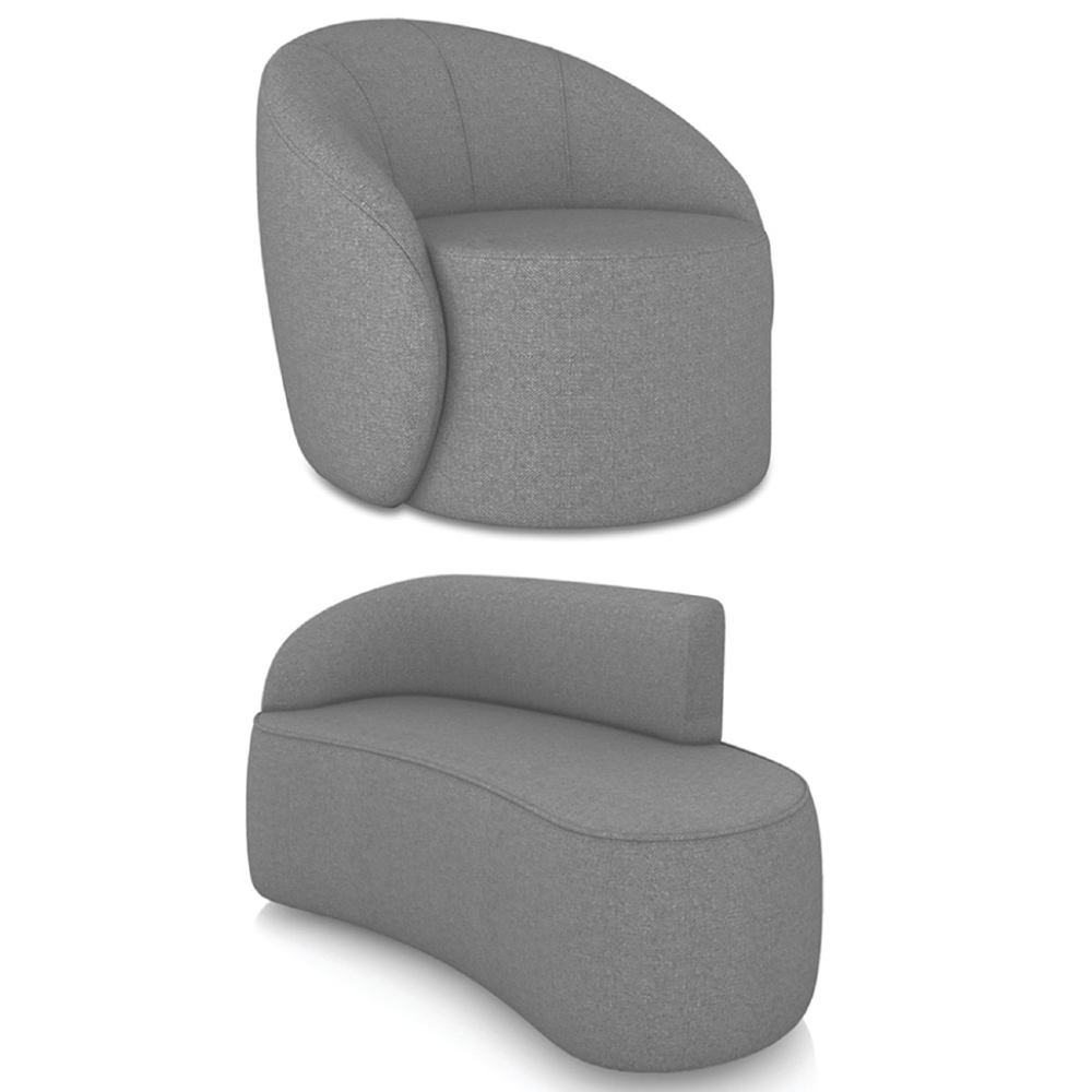 Sofá 2 Lugares 140cm Wendi e Poltrona Steve Linho Grafite I01  - Mpozenato