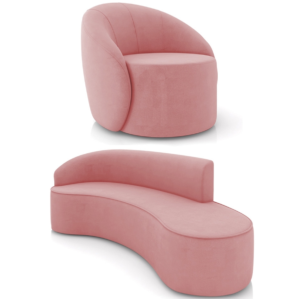 Sofá 4 Lugares 220cm Wendi e Poltrona Steve Suede Rosê I01  - Mpozenato
